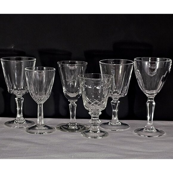 6 Mismatched Vintage Cocktail Glasses Etched Floral romantic dinner drinks party - Picture 8 of 10